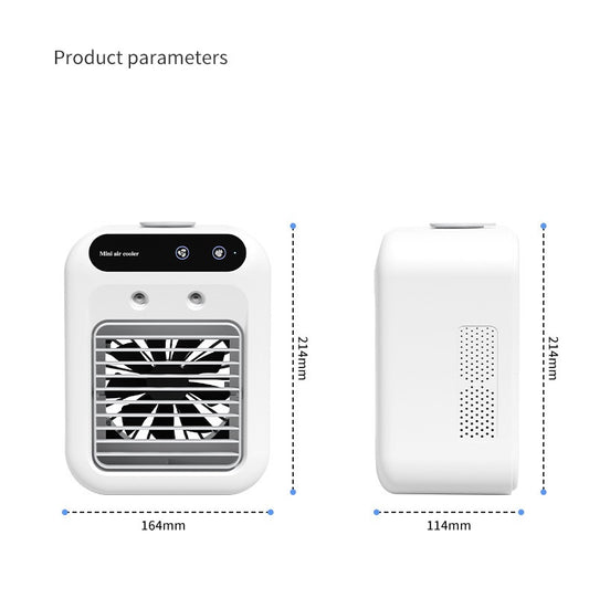 Portable air cooler fan for room, office, or car, water-cooled air conditioning accessory with adjustable fan blades.