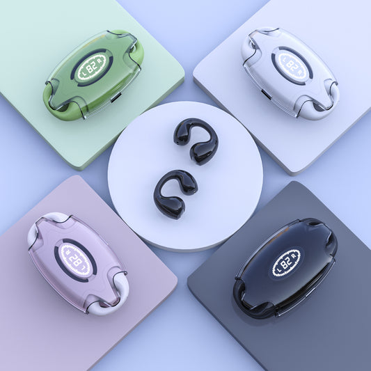Rhichies DropStore Bluetooth in-ear earphones with noise reduction and digital display, true wireless design, close-up view.